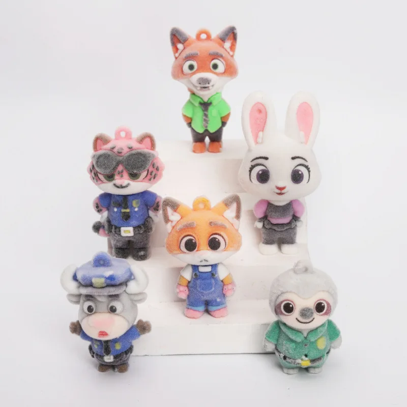 LLavero de Zootopia flocado, accesorios DIY, figura de goma suave, colgante, caja ciega, bolsa de figura, accesorios