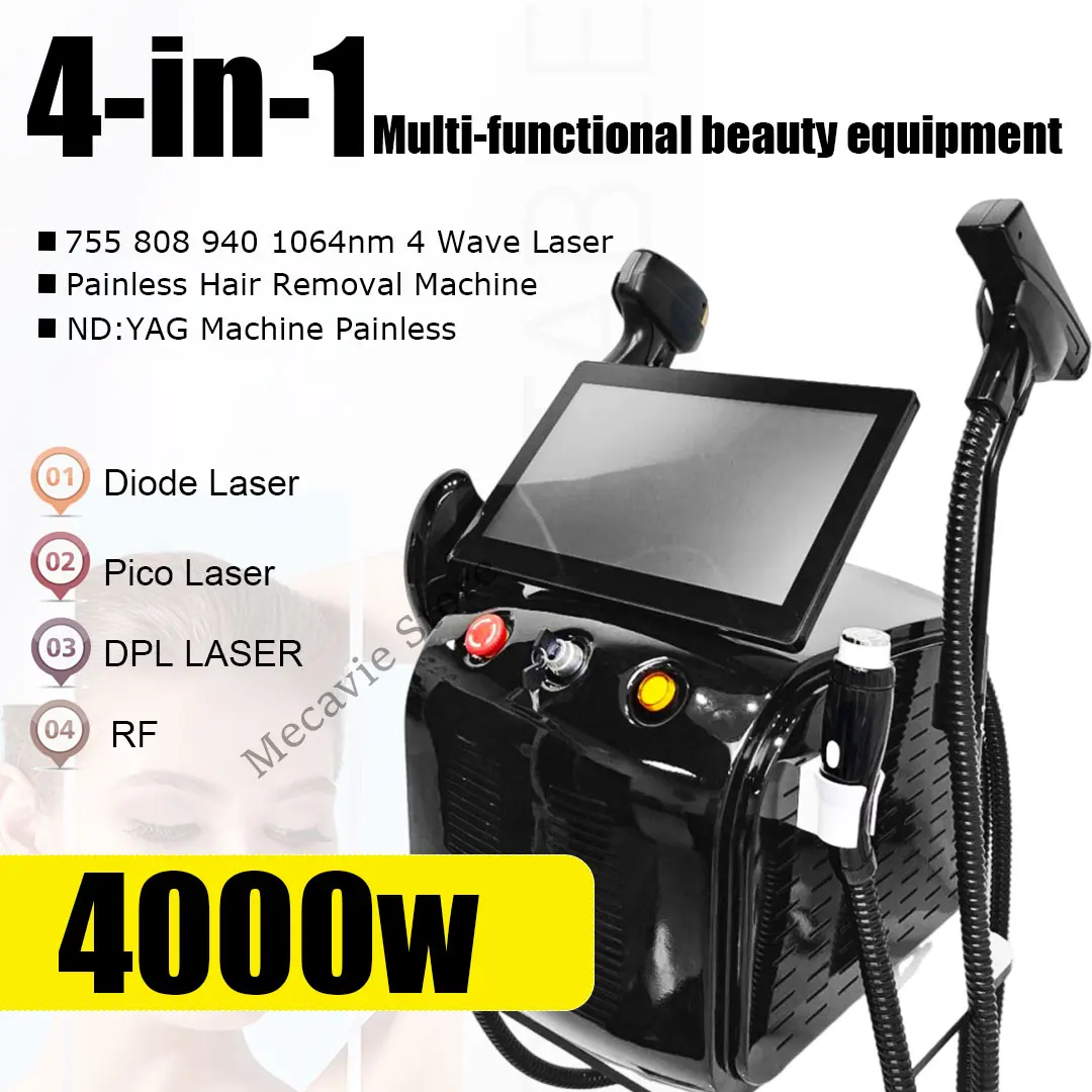 Beauty Salon 4 In 1 Diode Laser Pico 808 Carbon Peeling RF Ipl Nd Yag Picosecond Laser Opt Hair Removal Tattoo Removal Machine