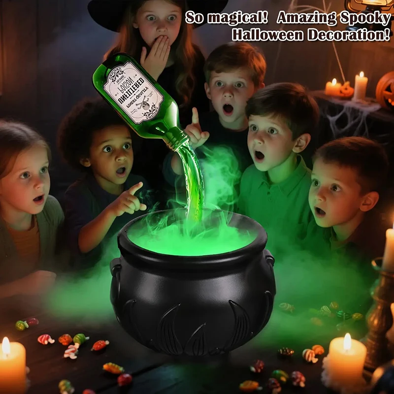 

Хэллоуин WitchCauldron со светодиодной подсветкой и противотуманным туманообразователем, декор в виде скелета для моторошного фокуса-покуса, вечеринки, дома, вечеринки на Хэллоуин, сделай сам