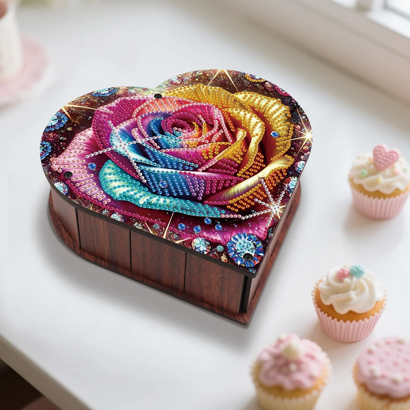 Diamond Painting Heart Shaped Box Kits,Rainbow Rose Diamond Art Special Shape Diamond Art Decoration Creative for Handmade Gifts view 5