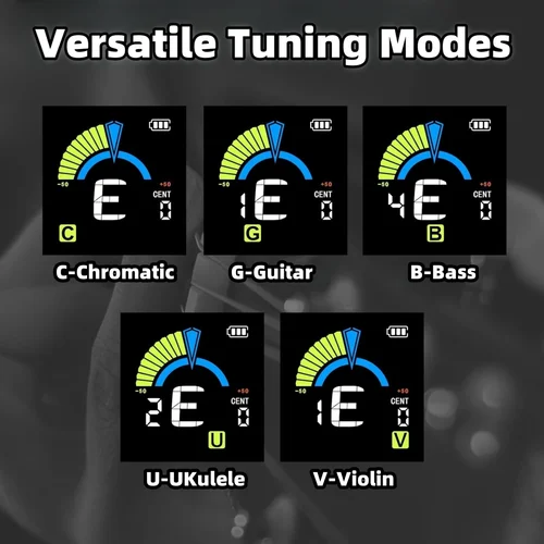 Imagen 2 del producto AROMA AT-105 Afinador de guitarra con clip Recargable/Afinación de precisión rápida /360 ° Giratorio/para guitarra cromática bajo ukelele violín