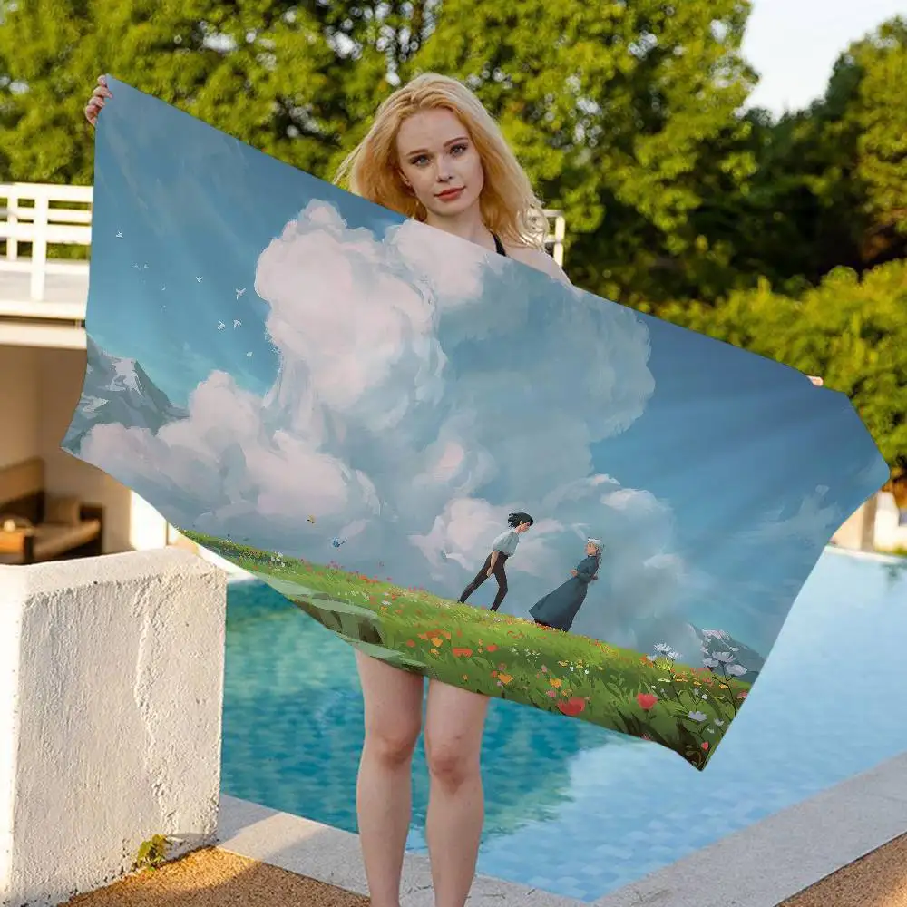 Japanese H-Howls M-Moving C-Castle Movie Microfiber Beach Towel Absorbent Quick Dry Soft Yoga Swimming Resort Mountain Towel