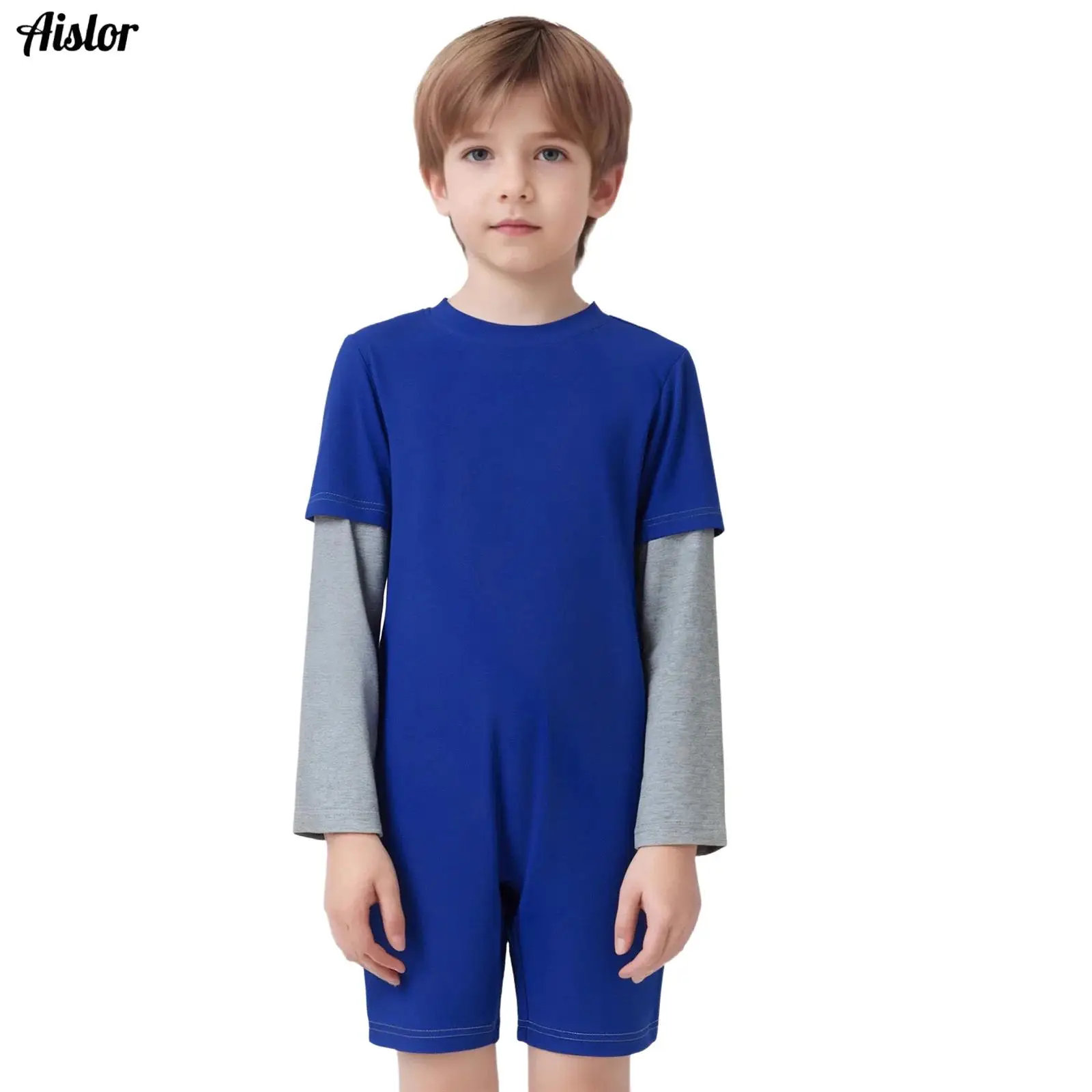 

Unisex Kids Boys Girls Special Needs Adaptive Clothing Cotton Round Neck Color Block Long Sleeve Back Invisible Zipper Jumpsuit