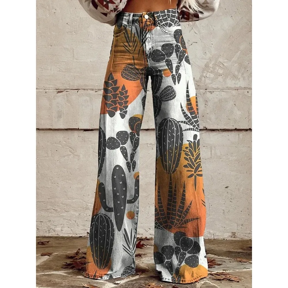 Vintage Paisley Blumenmuster Hohe Taille Weite Hose Sexy Damenhose 100% Baumwolle Lässige Lockere Hose mit Taschen XXS-3XL – Detail 10