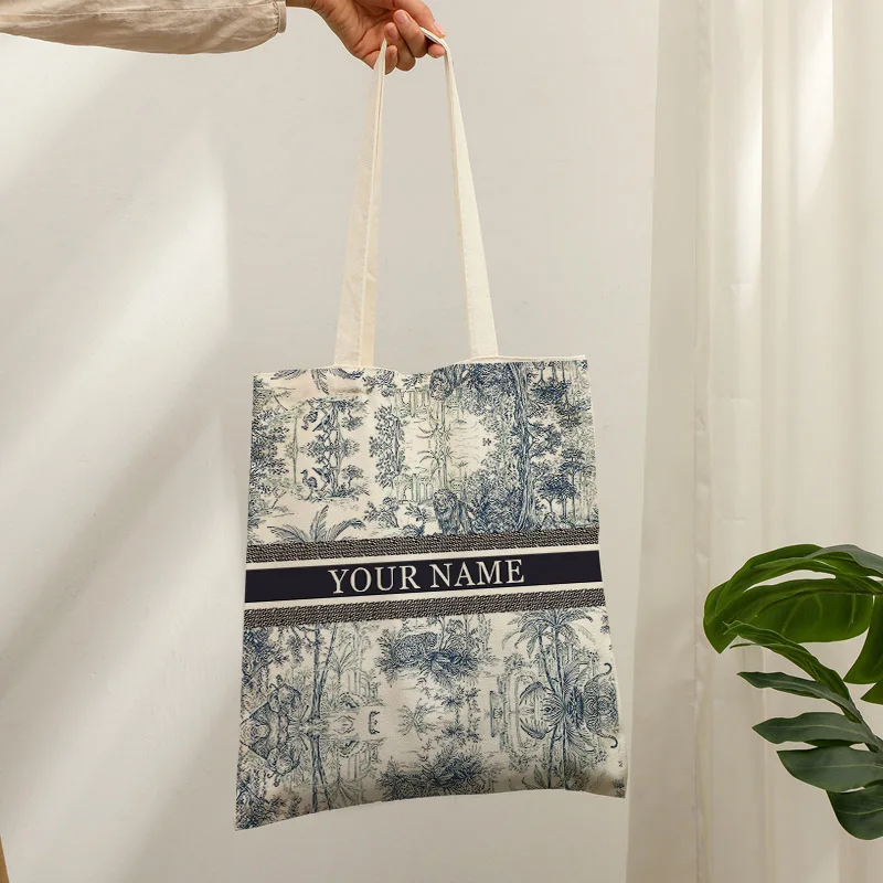 Vintage Floral Name Cosmetic Bag Tote Handbag Set For Women Travel Shopping Organizer Custom Wedding Gift Side Bag for Ladies