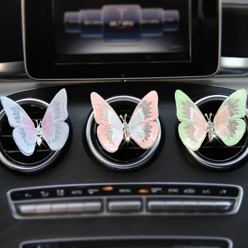 1PCS Car Dashboard Decoration Butterfly Embroidery Fragrance Car Vent Clips Decoration Car Refreshing Interior Ornament