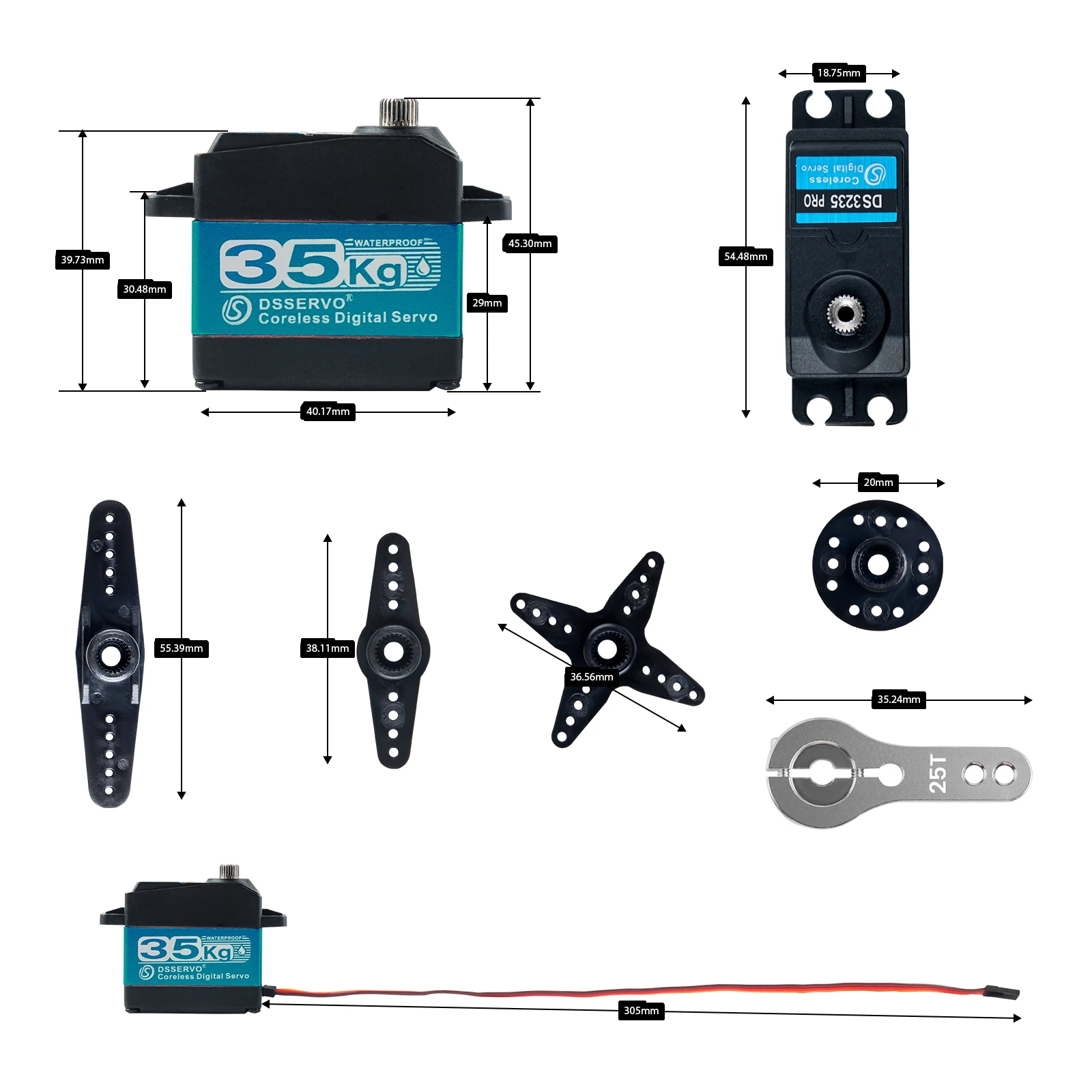 DS3235 PRO Coreless Digital Servo Motor de engrenagem de aço inoxidável à prova d'água 180/270 graus para 1:8 1:10 1:12 RC Baja Car Robot