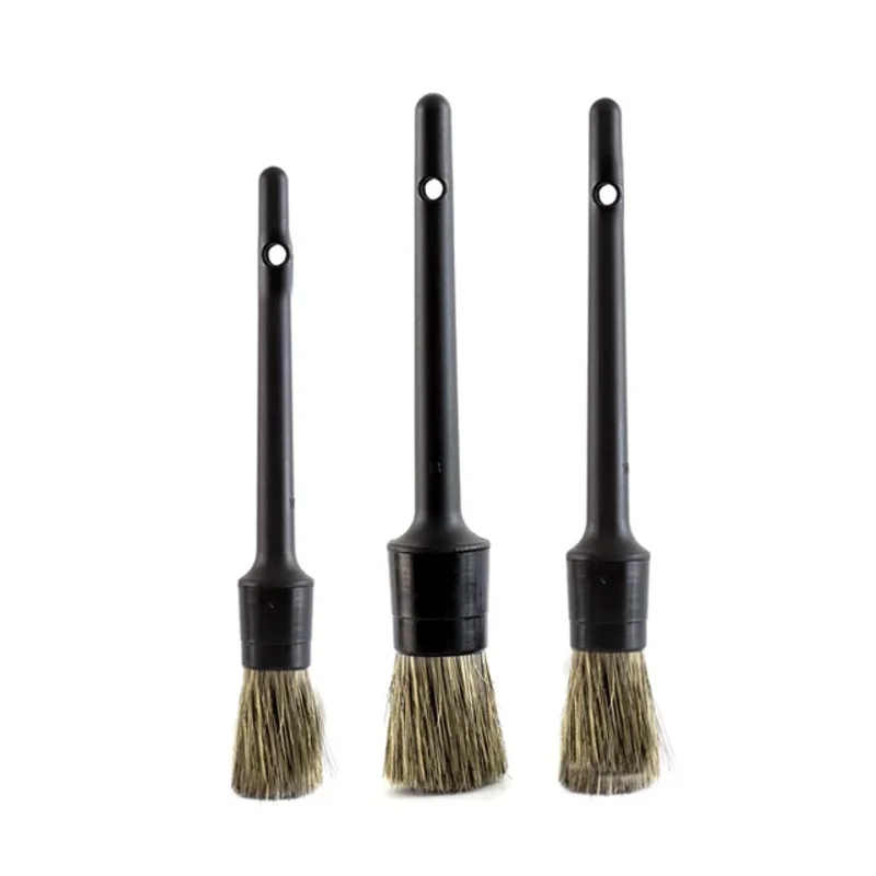 3 Pcs Natural Boar Hair Car Detailing Brush Set Soft Bristle Car Cleaning Brush Kits Tire wheel Wash Exterior Accessories image 3