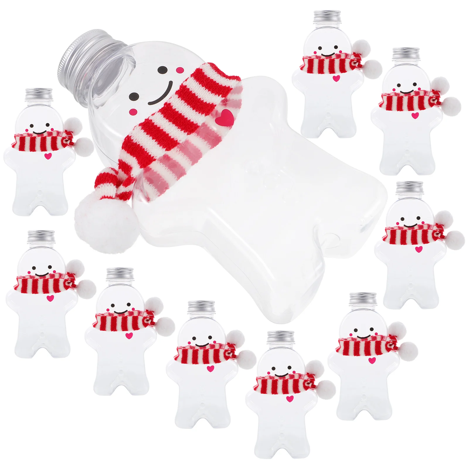 

10 Sets Christmas Drink Bottle Milk Bottles with Lids Empty Water Portable Beverage Caps Gingerbread