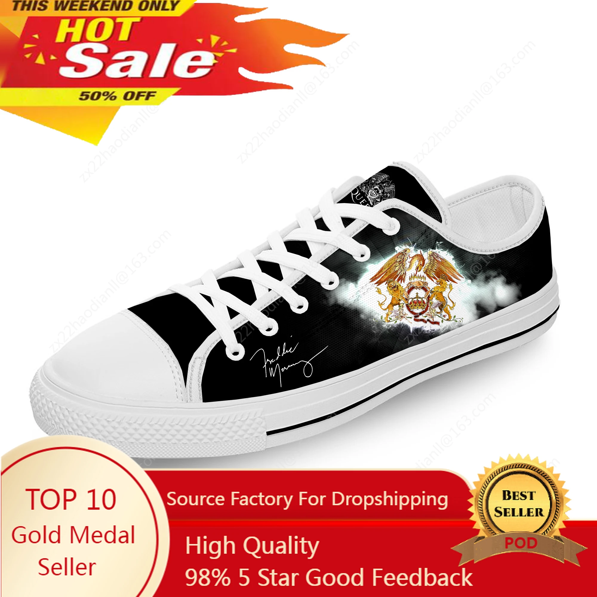 

Queen Freddie Mercury Rock Band White Cloth 3D Print Low Top Canvas Fashion Shoes Men Women Lightweight Breathable Sneakers