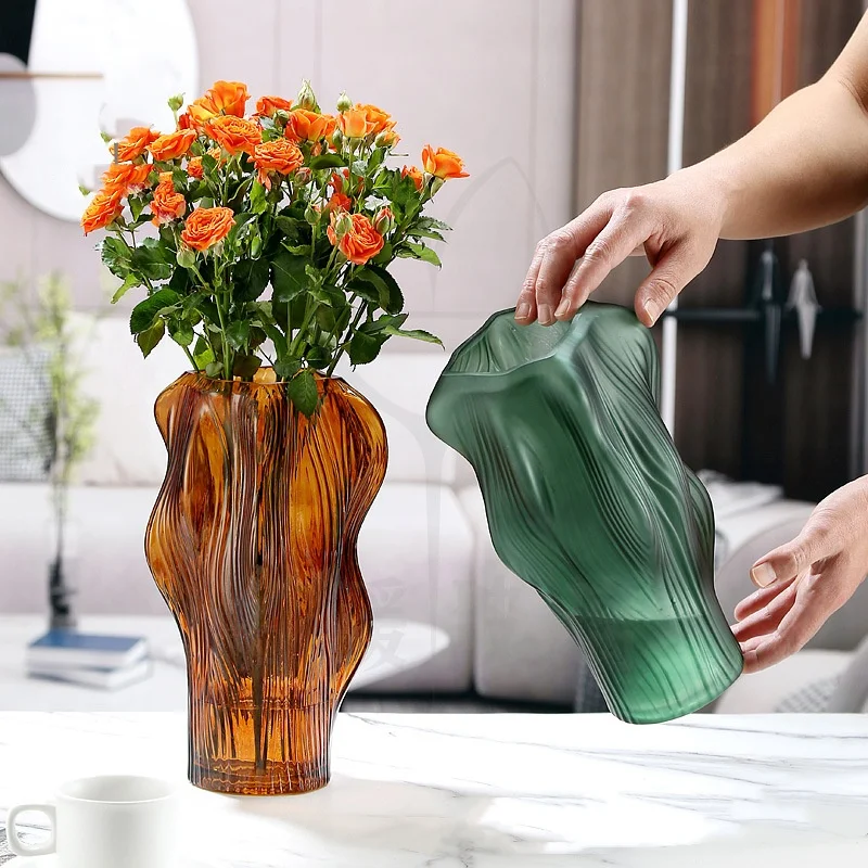 

Glass Vase Transparent Irregular Ripple Floral Arrangement Accessories Flower Vase Hydroponics Terrarium Home Decoration