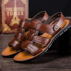 Men's Sandals Leather 2022 New Fashion Comfortable Stretch Beach Shoes Middle-aged and Young Summer Slippers Men's Shoes