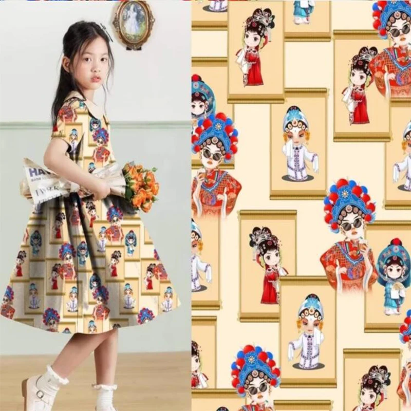 Good,Chinese style,Beijing Opera Girls Digital Print,100% Cotton Fabric,Sewing Material,For Diy Children Clothing By Yard Fabric