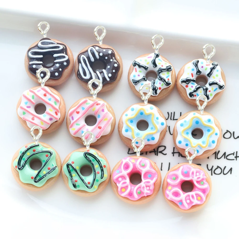 

10Pcs/Lot Resin Donut Charm SImulation Food Pendant For Earrings Necklace Keychain DIY Crafts Jewelry Making Findding