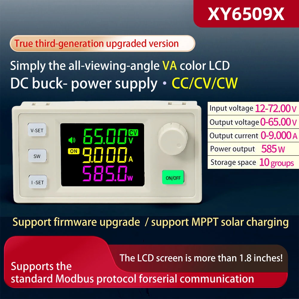 XY6509X CNC Adjustable DC Power Supply Constant Voltage Constant Current Maintenance 65V 9A 585W Step-Down Module Support MPPT