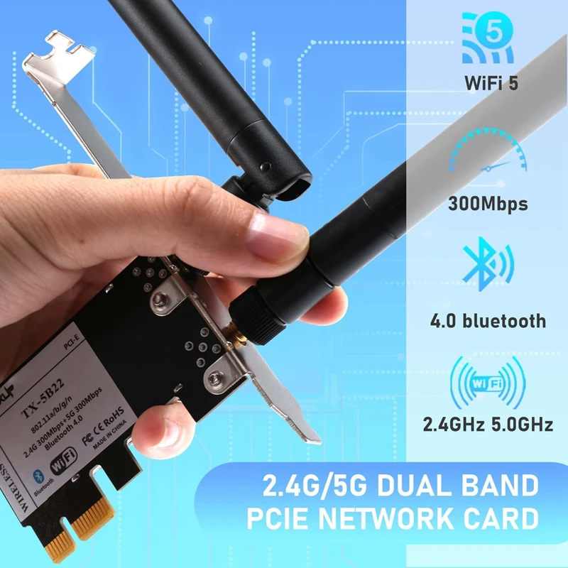 N1202 AR5B22 2.4G/5G Dual Band PCIE Wi-Fi Network Card With Bluetooth 4.0 For Desktop Pcsand Servers Wireless Network Adapter