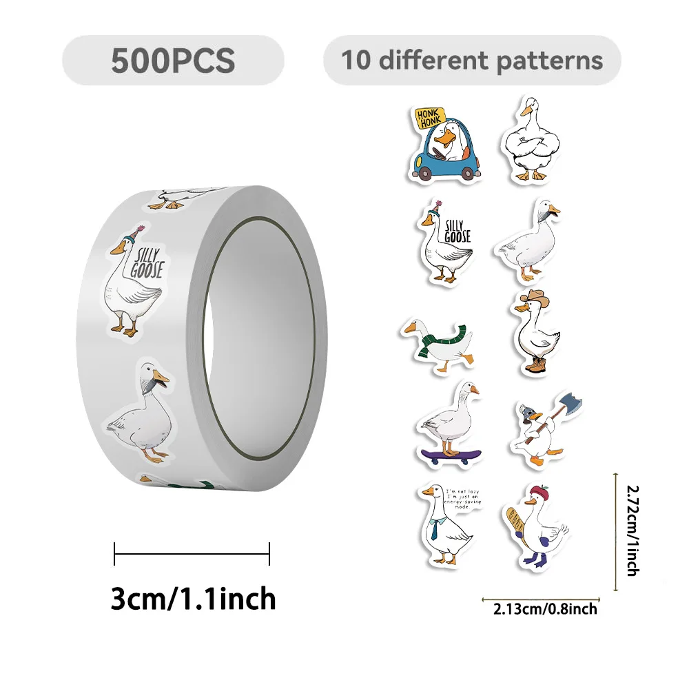 

500Pcs/Roll Funny Silly Goose Meme Sealing Sticker Cute Animals Roll DIY Toys Secret for Scrapbook Travel Bag Aesthetic Decals