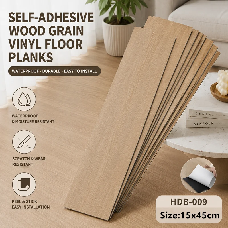 Self-Adhesive Wood Grain Vinyl Floor Tiles Waterproof Scratch-Resistant Easy Peel & Stick Floor Sticker for Home and Office