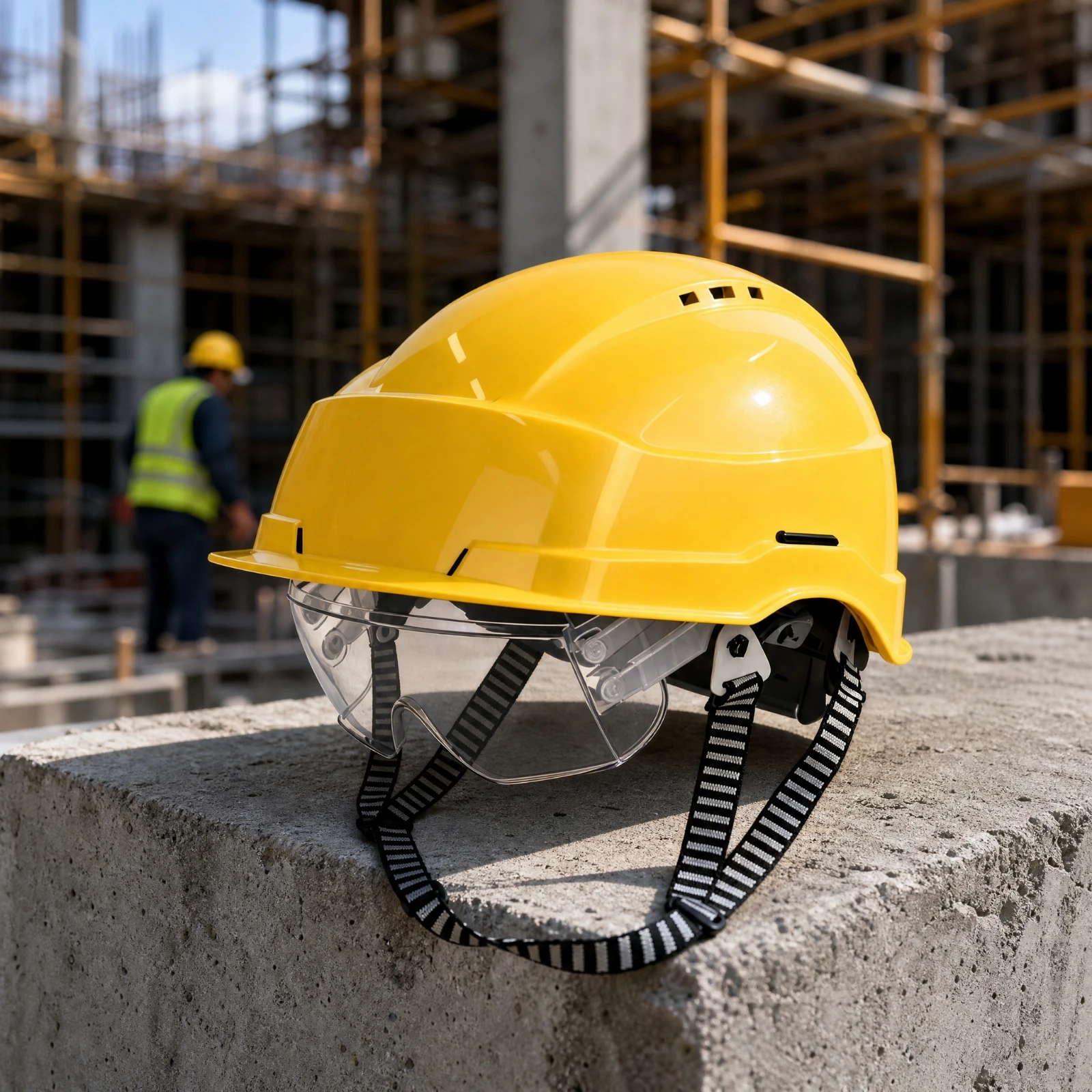 ABS Safety Helmet with Face Visor Integrated Vented Hard Hat with Goggles Vented Hard Hat with Visor Impact Resistant