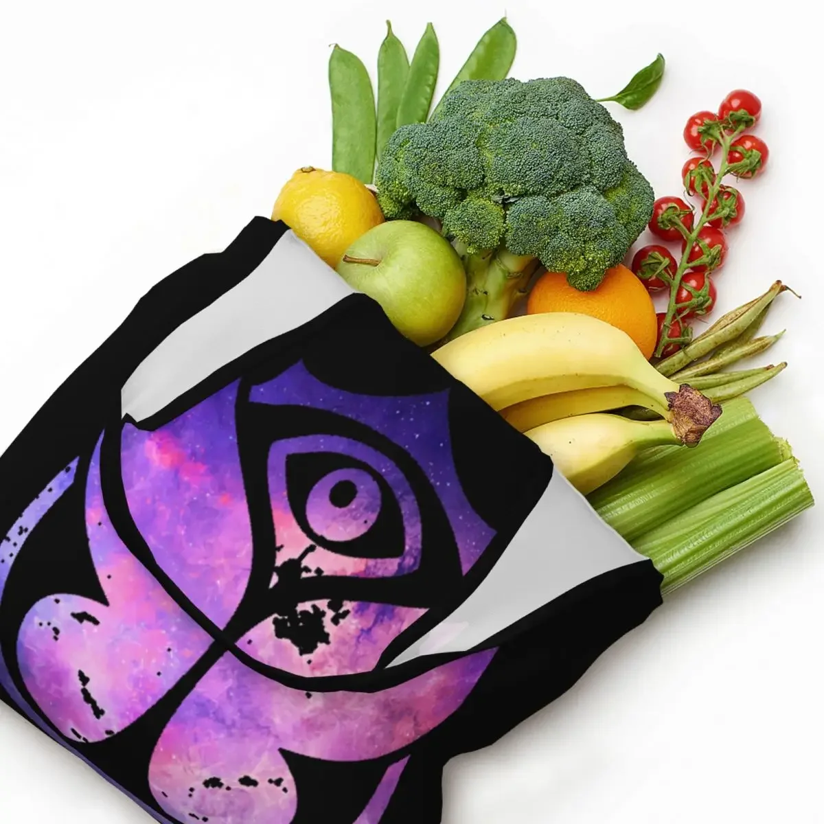 明日の紫色の食料品のショッピングバッグ、ファッション印刷されたキャンバスの買い物客のトートバッグ、大容量のショルダーバッグ、洗えるハンドバッグ