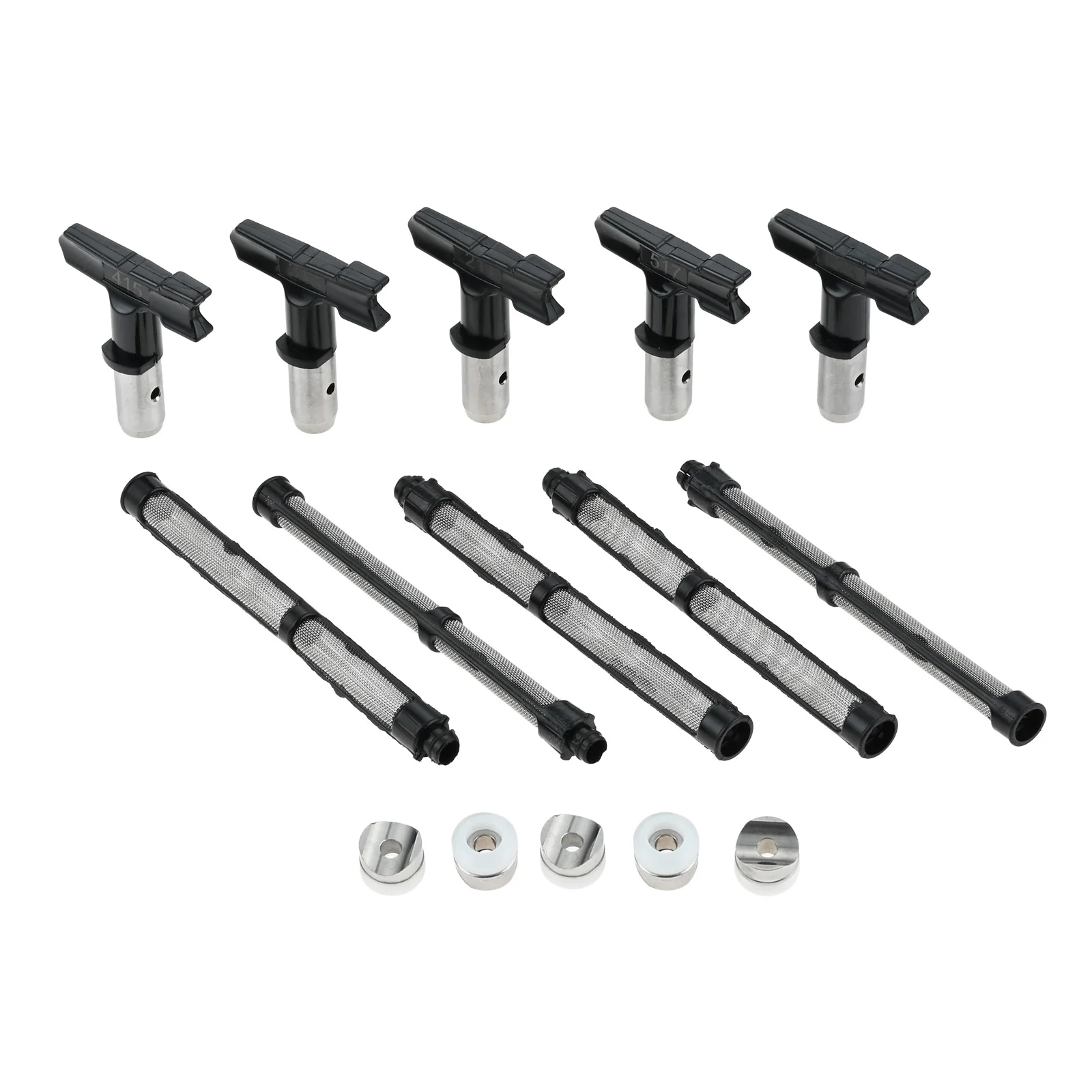 Boquillas de pulverización sin aire con punta de pulverización Reversible, 5 filtros de pintura de piezas para pistolas de pulverización de pintura sin aire, 211/313/415/517/623, 5 piezas