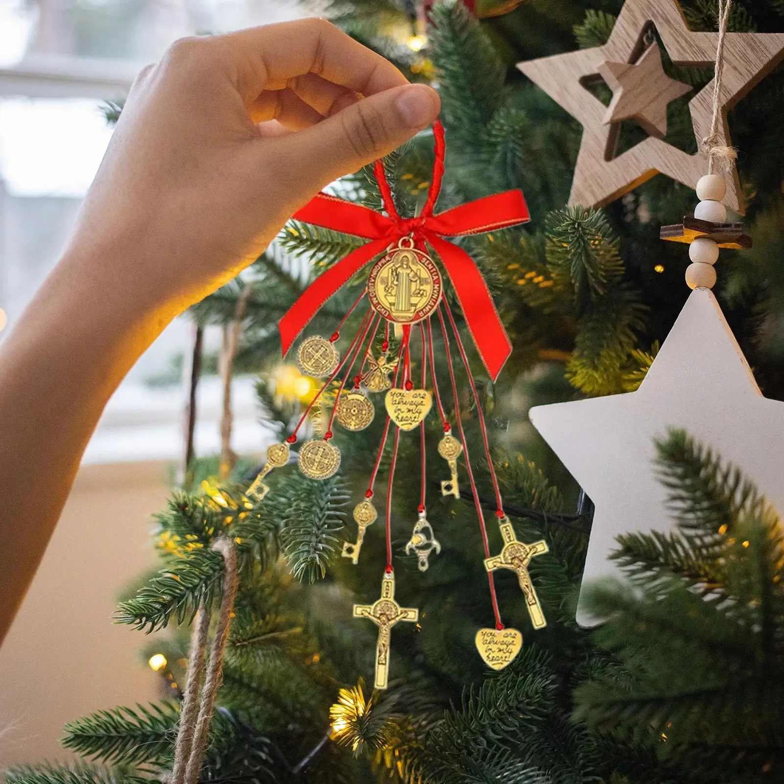 

Car Charm Saint Benedict Blessing Home Door Religious Car Rearview Mirror Pendant For Auto Vehicle SUV Pickup Dashboard Window