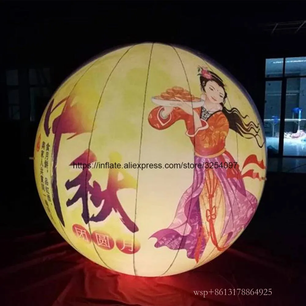 Mid-Autumn Festival Customized Inflatable Moon Model 210T Polyester Cloth Inflatable Moon Ball With Led Light