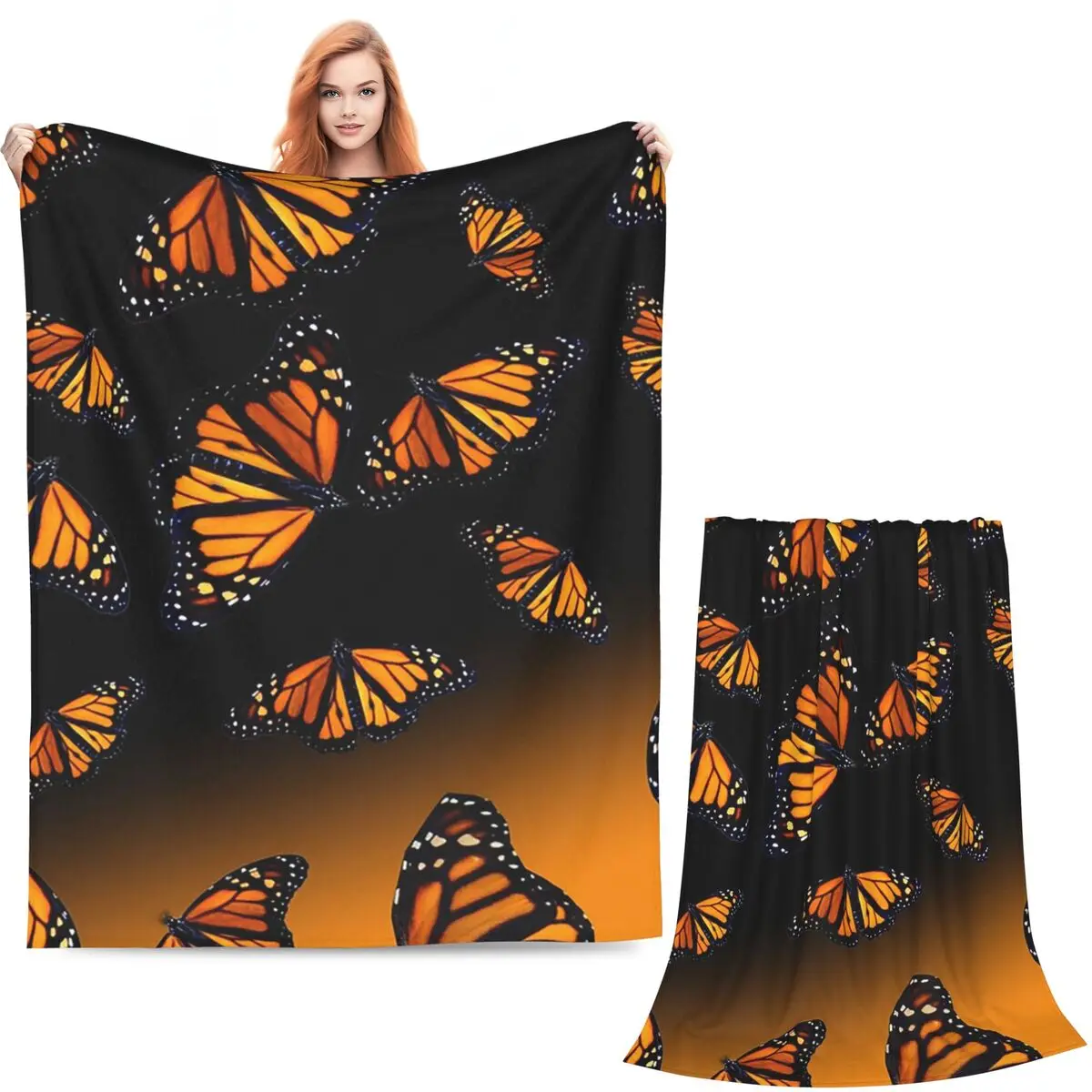 Monarch Butterfly Wing Orange Wings And Golden Blanket Soft Warm Flannel Throw Blanket Bedding for Bed  Picnic Travel Home Couch