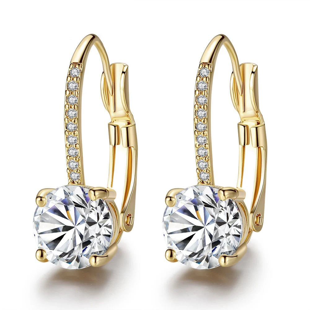 Exquisite Bright Crystal Gold Color 925 Sterling Silver Color Earrings Fashion CZ Rhinestone Jewelry For Women Wholesale Brincos