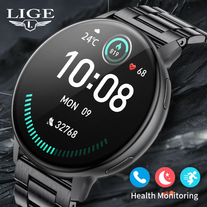 

LIGE Full Touch Screen Men Smart Watch Smartwatch Bluetooth Call Blood Oxygen Sleep Monitoring Sports Fitness Digital Men Watch