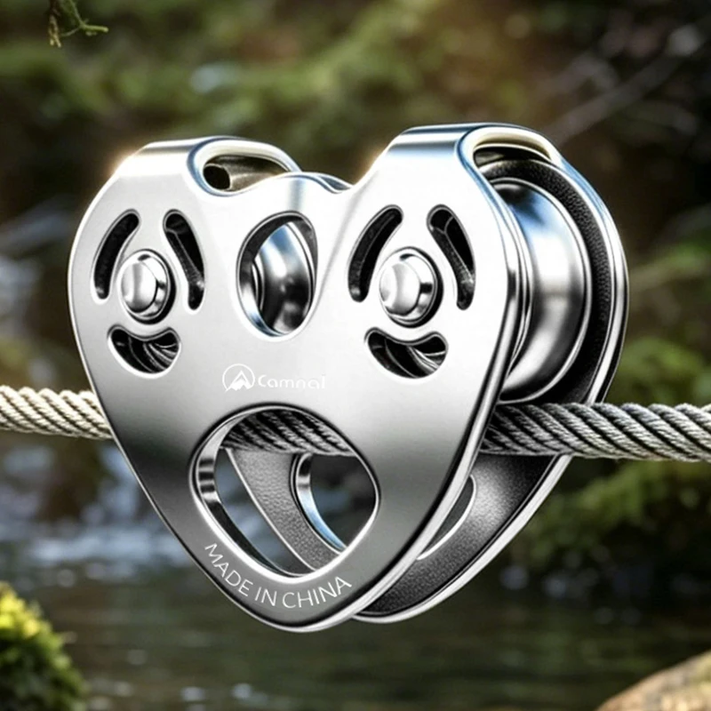 Heart Shaped Double Axis 316 Stainless Steel Bearing Pulley, Crossing Pulley For High-Altitude Hoisting Cable Car Zip Line,P987