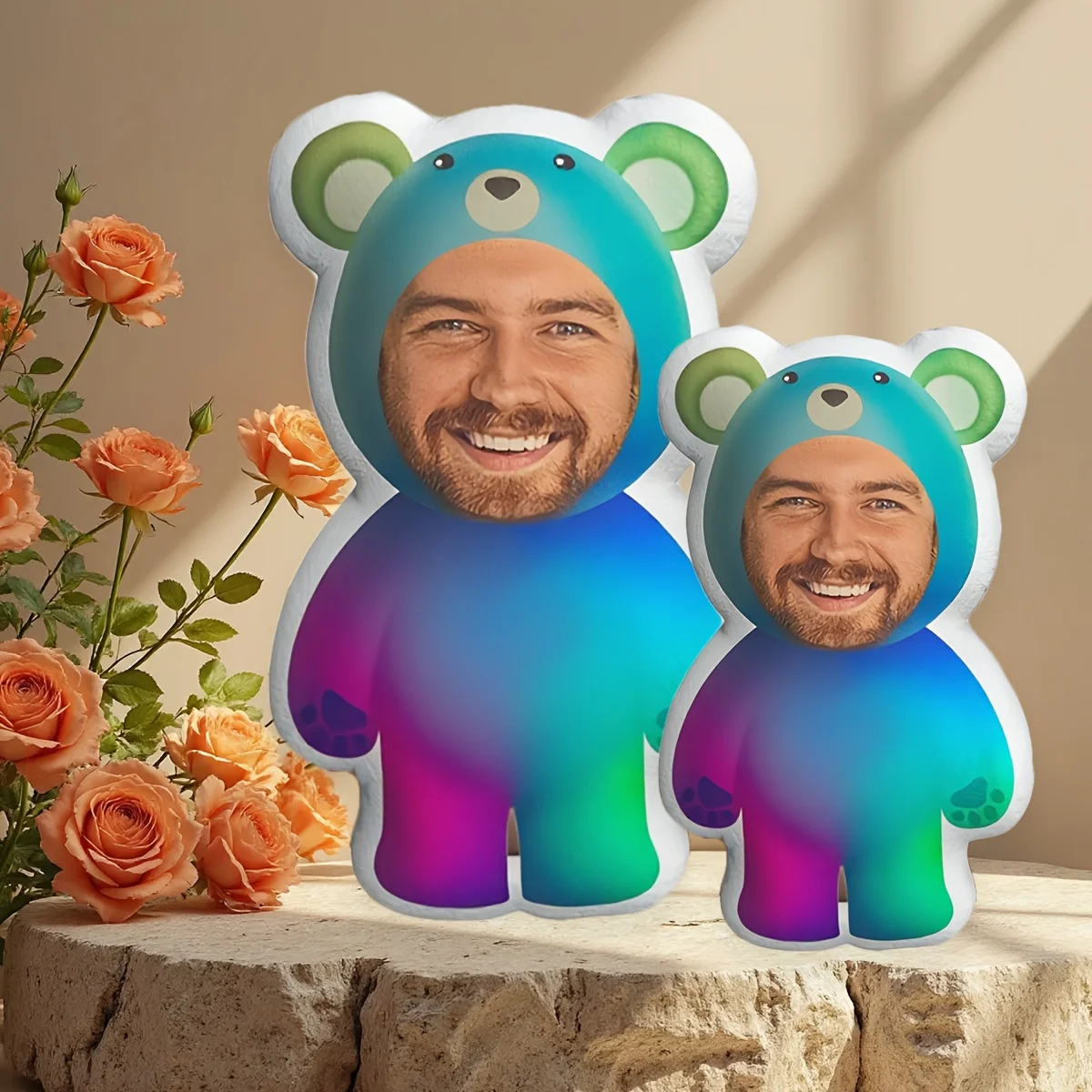 Brand new custom facial portrait colored teddy bear cushion with cute facial design DIY double-sided printed cushion