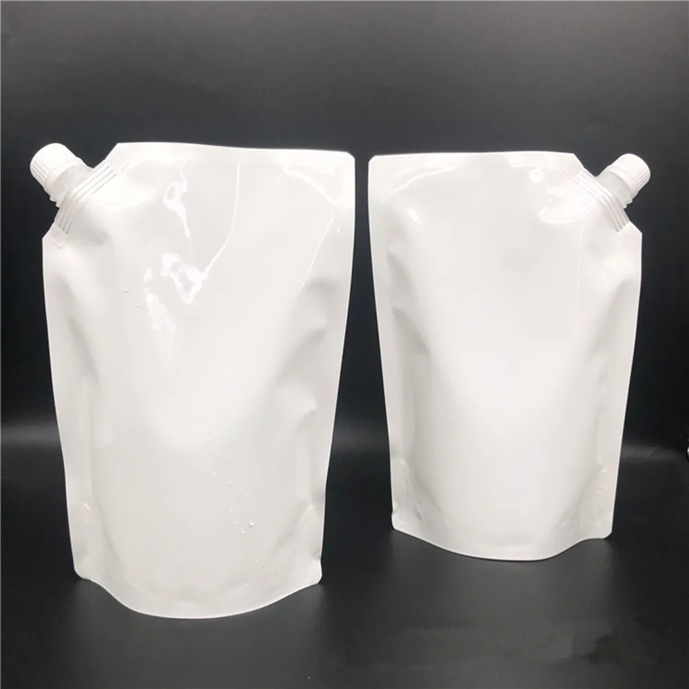 500ml/1L Milky White Standing Up Liquid Packing Bag - Aluminium Foil Food Grade Drinks Suction Nozzle Pouch Juice Water Doypack