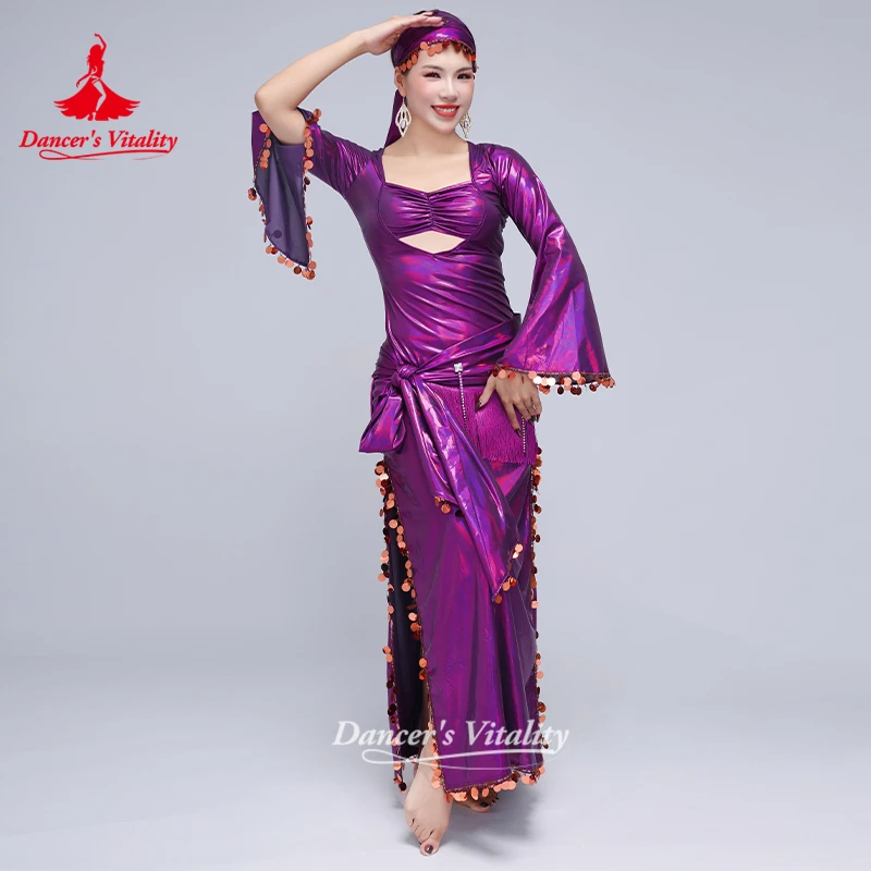 ملابس رقص البطن النساء الترتر رداء + الحجاب + وشاح الورك 3 قطعة Shaabi Baladi Saidi المنافسة الملابس حيوية الراقصة