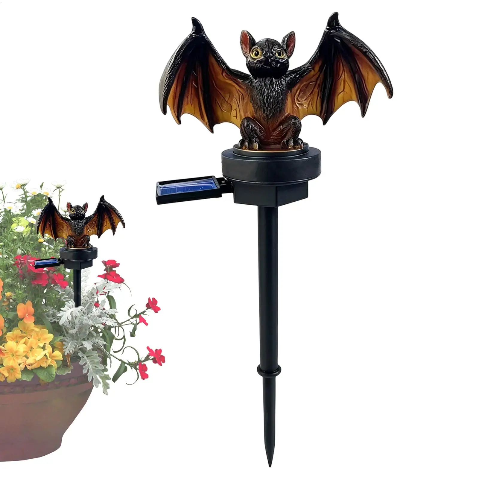 Solar Halloween Lights Waterproof Spooky Resin Bat Decoration Halloween Solar Stake Lights For Patio Front Yard Backyard Garden