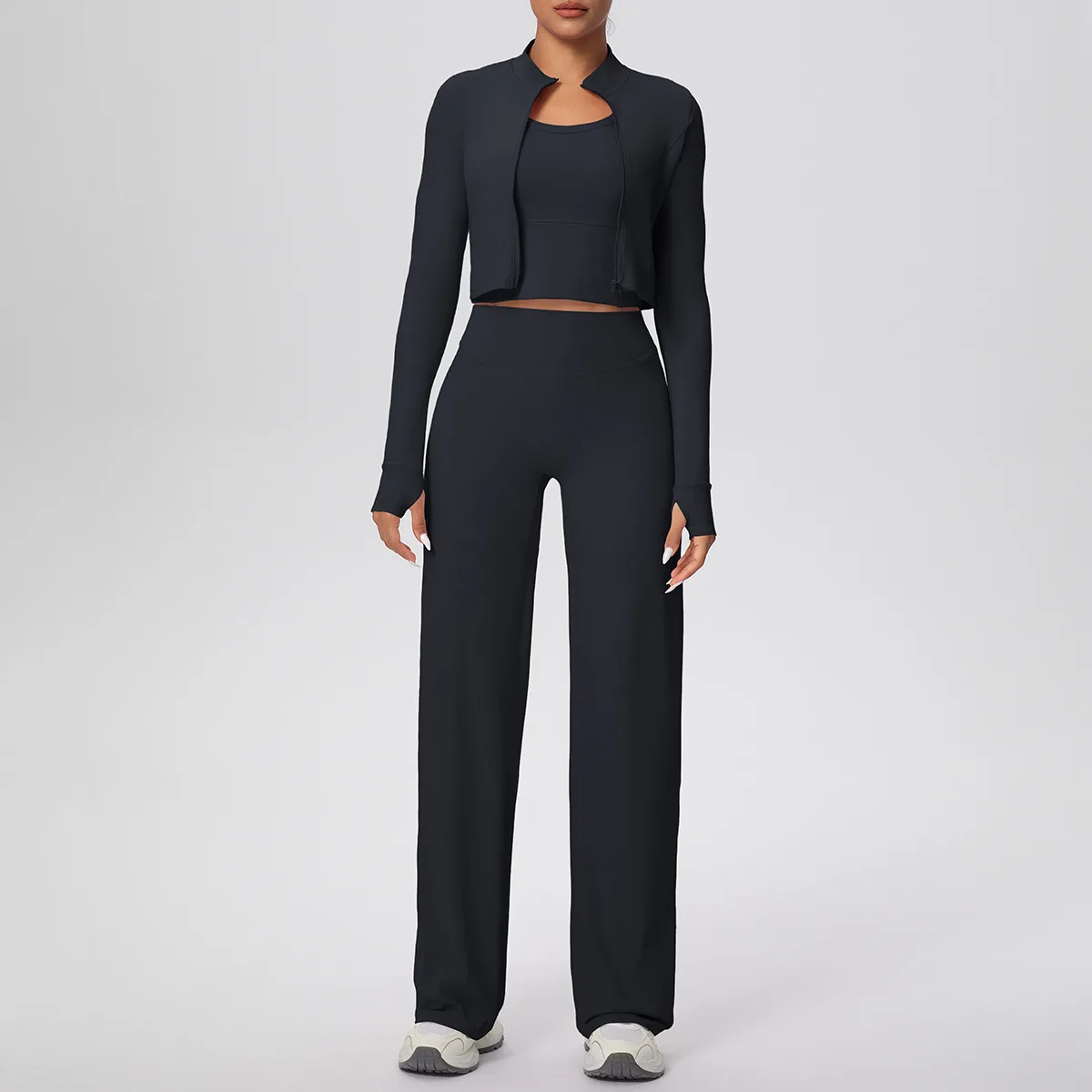 

Женский спортивный жилет с начесом, комплект для йоги, высокая талия, персиковые облегающие широкие брюки, комплект из трех предметов, спортивная одежда для бега, фитнеса