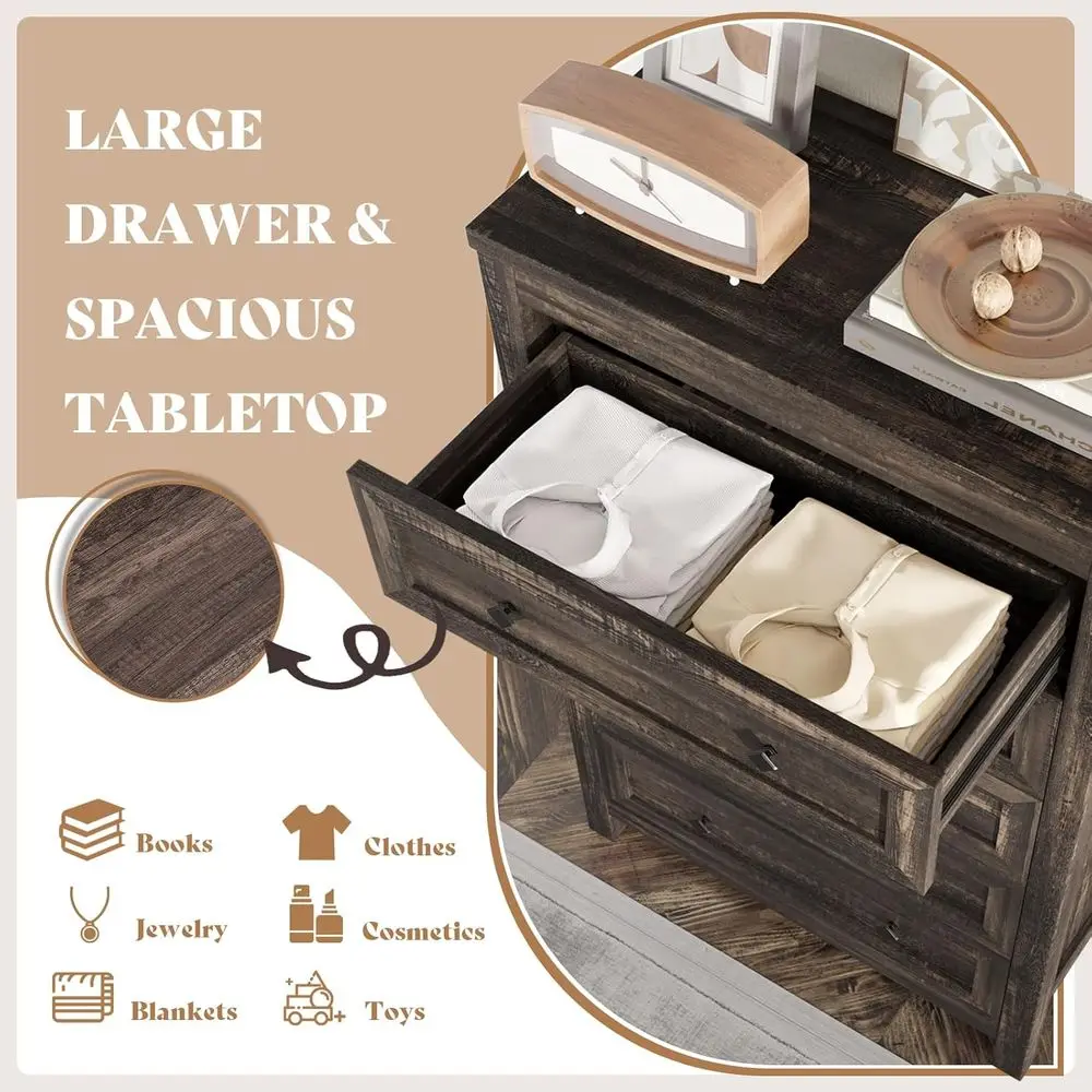 5 Drawer Tall Wood Chest for Bedroom, Hallway, and Entryway in Natural Texture Finish