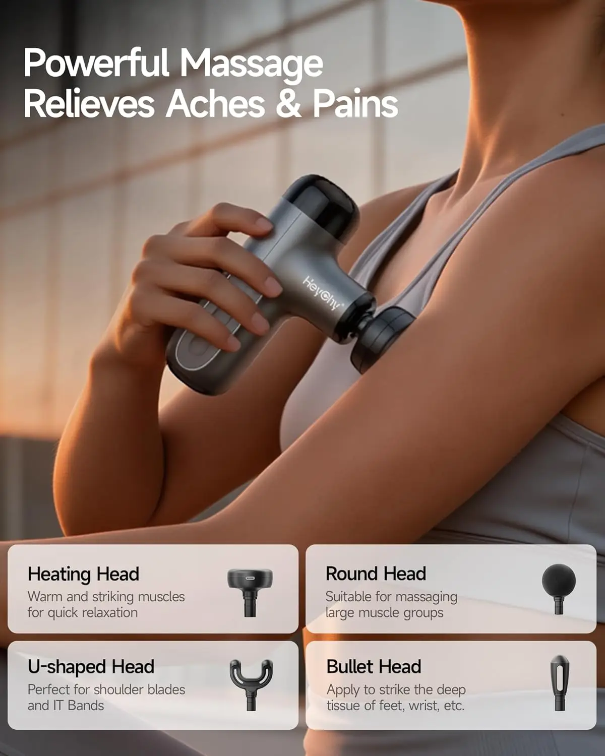 Mini Massage Gun with Heat, Deep Tissue Percussion Muscle Massager, Portable 4 Heads for Athletes view 4
