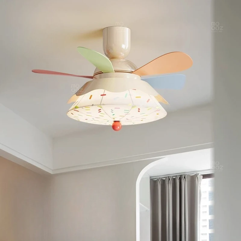 Children's Room Fan Light Colorful Dopamine 2026 New Fashion Cartoon Cream Style High-End Bedroom Ceiling Light