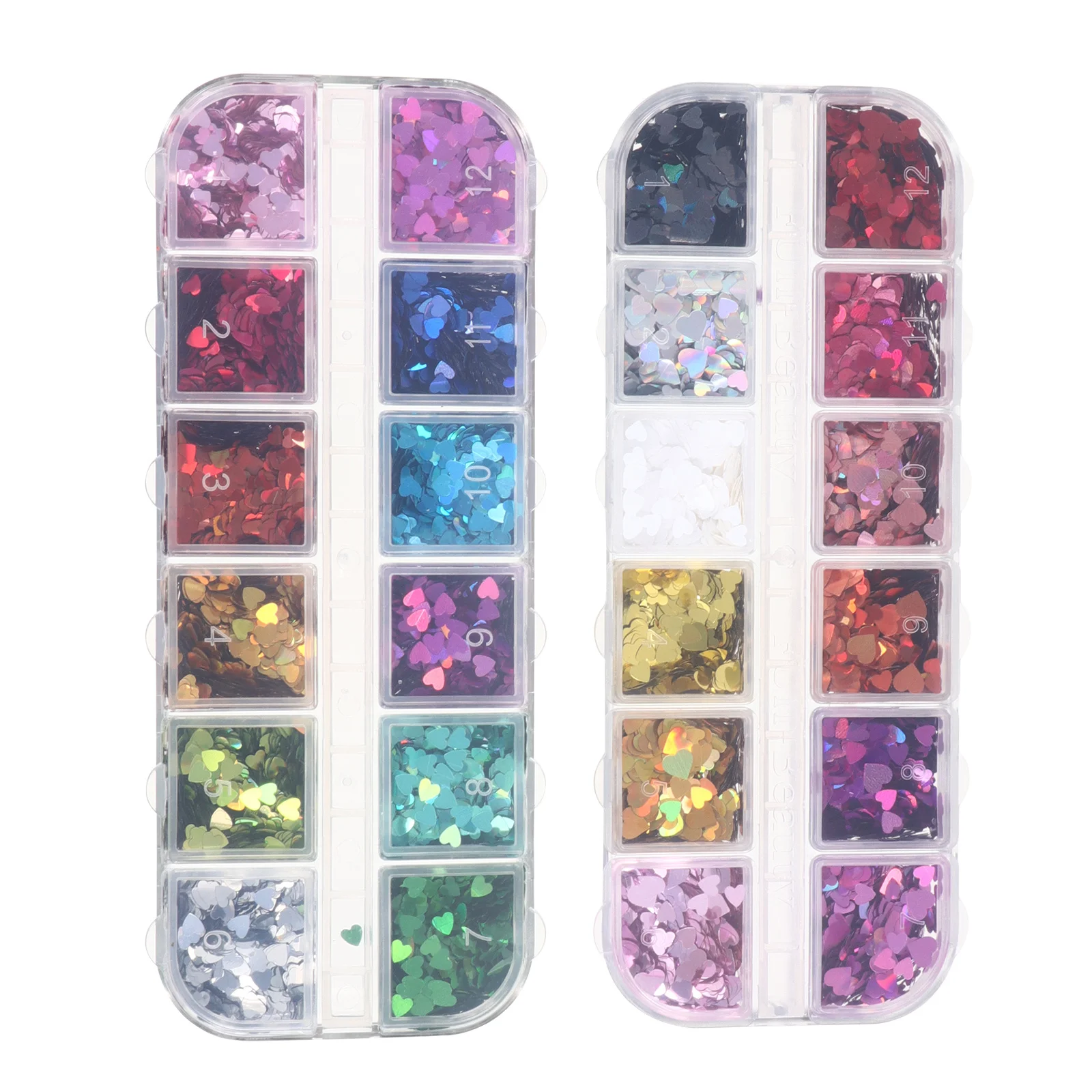 Lentejuelas para uñas con forma de corazón, 2 cajas, diseños bonitos y brillantes, decoración artística para uñas, lentejuelas con forma de corazón