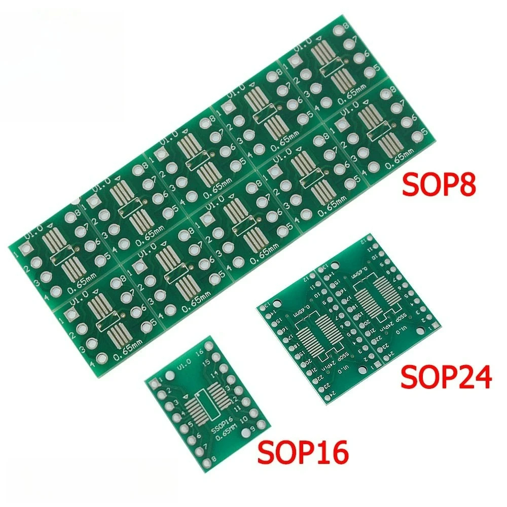 10PCS SMD To DIP Adapter PCB Circuit Board Kit Double Side SOP8/SOP14/SOP16/SOP20/SOP24/SOP28 SOP TSSOP IC Test Socket Converter