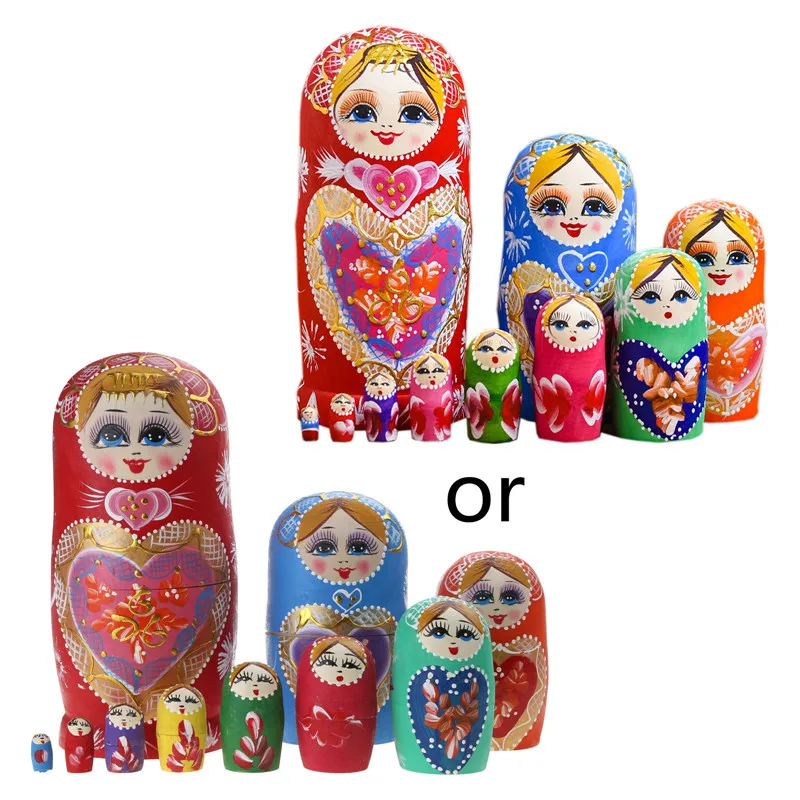 Muñecas rusas de madera Matryoshka para niños, muñecos de anidación, decoración de escritorio, regalos de Navidad, 10 capas por juego