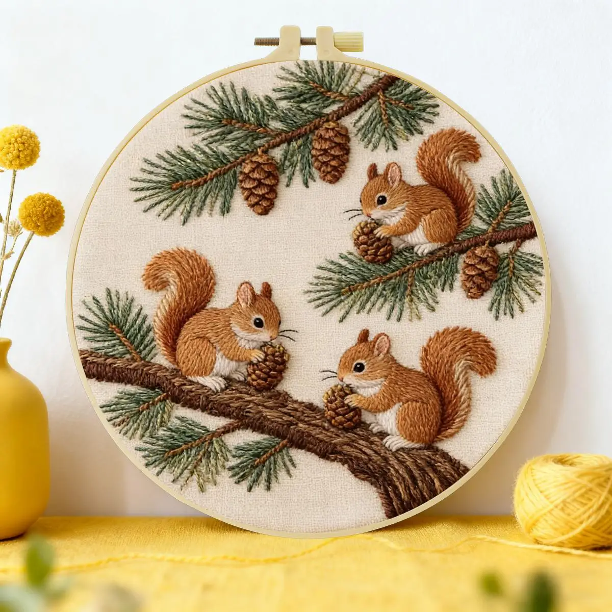 1 Stück 20X20CM/15X15CM 7,87/6,3 Zoll Tier - Eichhörnchen Stickerei-Starter-Set DIY-Kit DIY-Stickerei-Set Handarbeits-Malerei