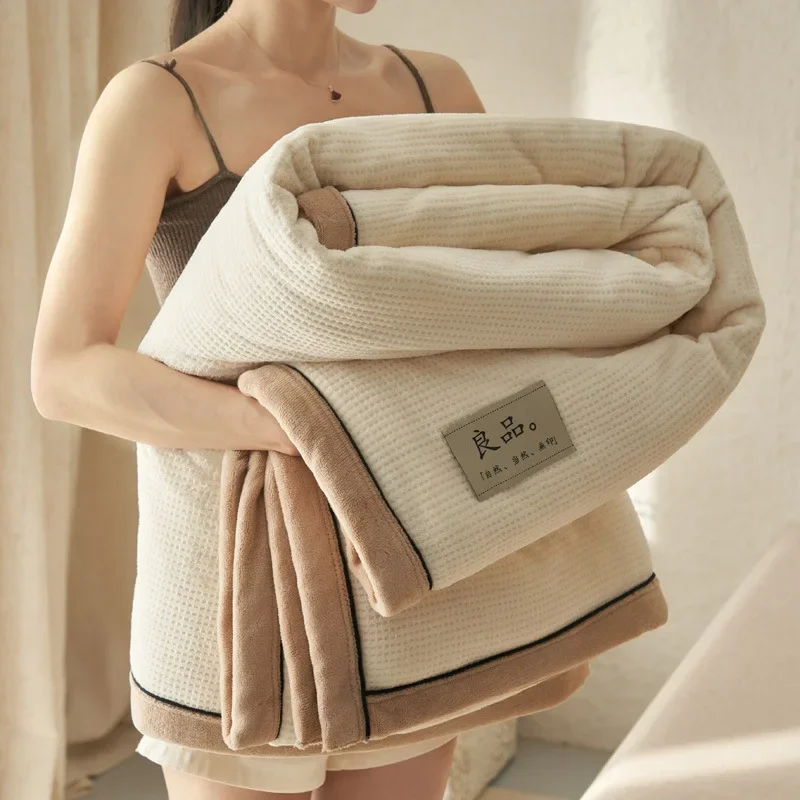 

Winter waffle milk fleece blanket thickened office nap sofa blanket shawl blanket coral bedding zipper multifunctional