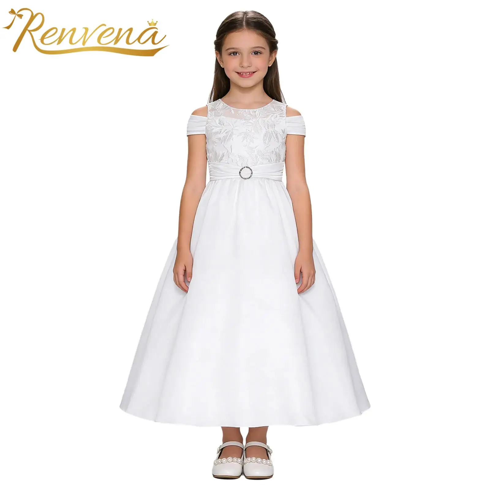 

Junior Girls Bridesmaid Dress Princess Gowns Embroidered Lace Long Dress for Pageant Wedding Party Costume Flower Girl Clothes
