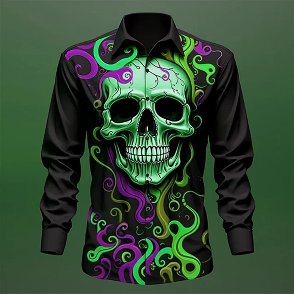 Fashion Funny Shirt Men\'s Mask Men\'s Skeleton Casual Daily Wear Lapel Comfortable Elegant Long Sleeve Fashion Top