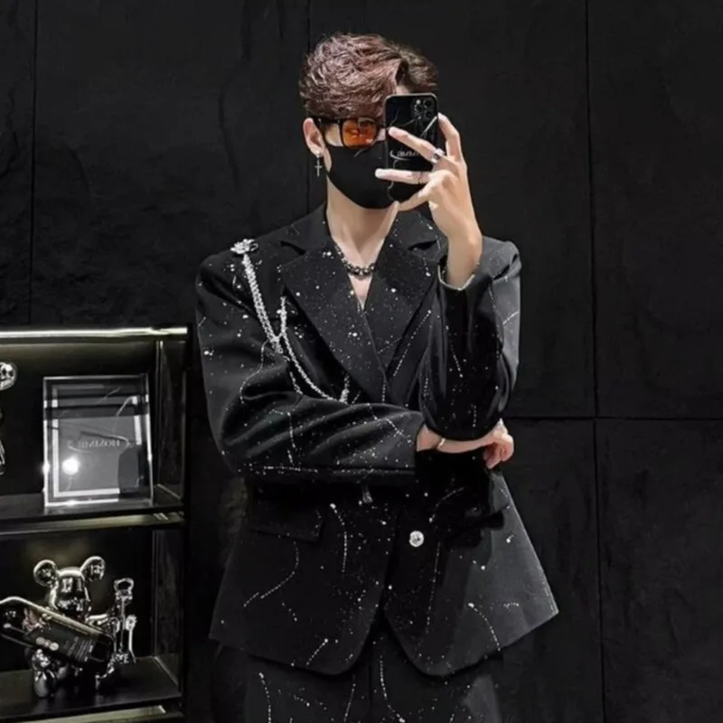 Męska marynarka WVGA na wiosnę i jesień, nowy model, wzór z efektem rozprysku tuszu, styl darkwear, modny, niszowy, szykowny, casualowy, z kołnierzykiem, Ins W17167