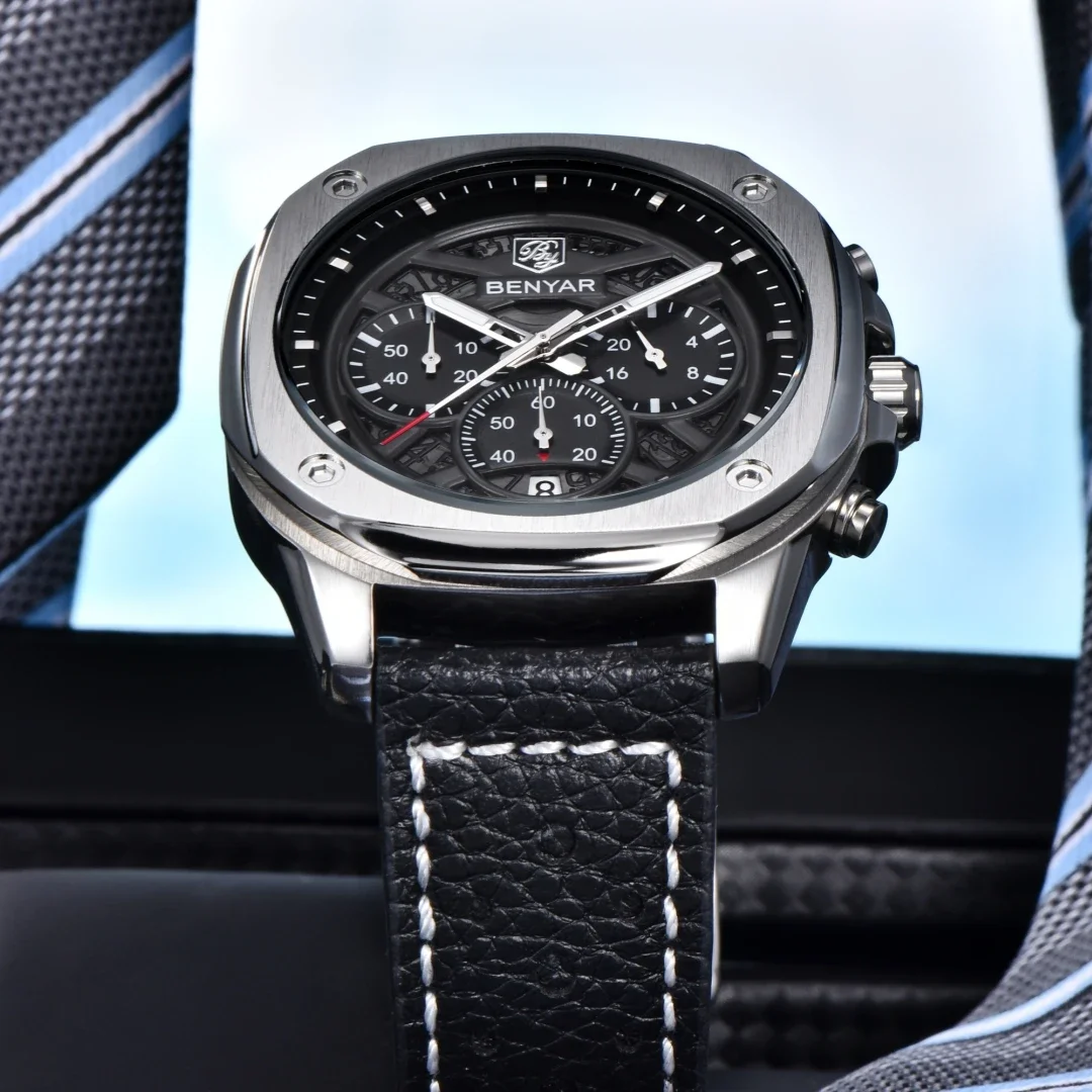 BENYAR ساعة أوتوماتيكية فاخرة جديدة 10Bar مقاومة للماء من الفولاذ المقاوم للصدأ للرجال ساعات يد ميكانيكية ساعة غوص رياضية للرجال #6