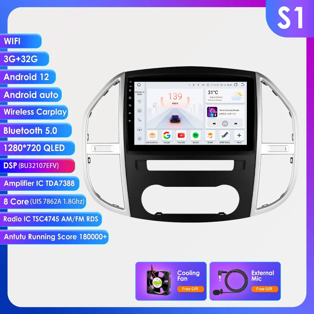 4G Carplay Android 12 Autoradio Voor Mercedes Benz Vito W447 2014-2021 Multimedia speler GPS navi Stereo scherm 2DIN hoofd Unit