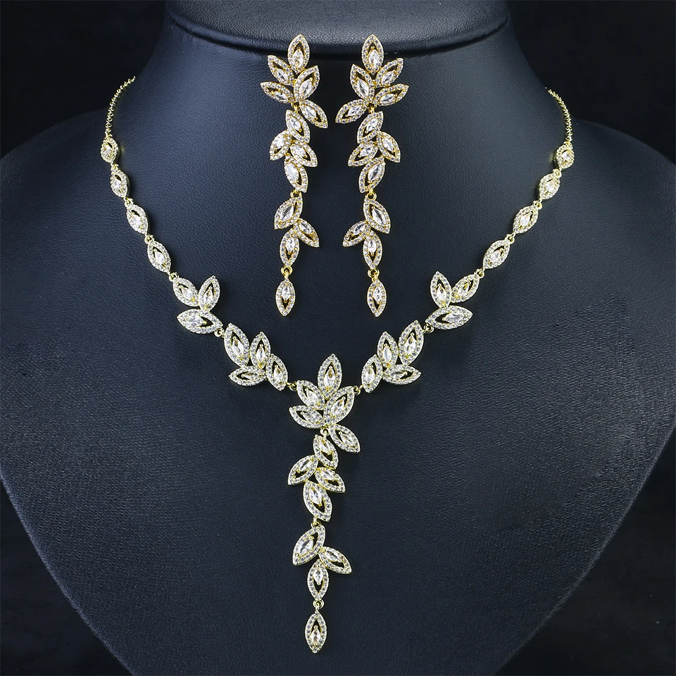 ZAKOL 3 Pcs Luxury Shiny Full Zircon Jewelry Set for Women Exquisite Gorgeous Earrng/Necklace/Bracelet Versatile Wedding Jewelry